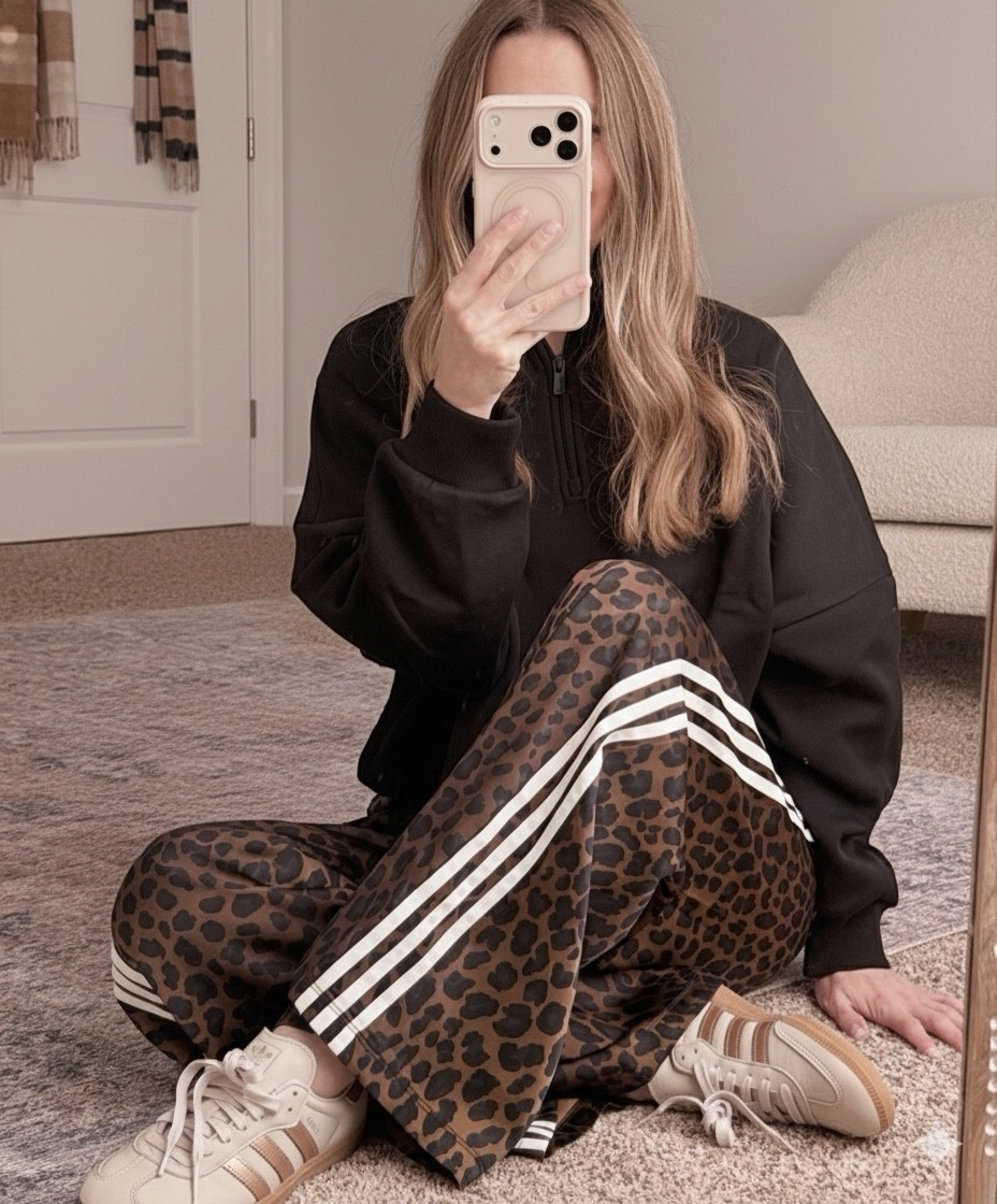 This is my current off-duty uniform and I keep reaching for these leopard track pants more than anything else I own. Comfy, cool, and easy to style with sneakers or a sweatshirt for everyday wear.

leopard track pants women, athleisure outfit women, casual weekend outfit, neutral sneakers women, everyday lounge wear, sporty chic outfit, fall to spring athleisure, comfortable travel outfit

#LTKSeasonal #LTKdayinmylife #LTKOver40