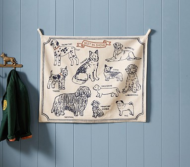 Chris Loves Julia Embroidered Dogs Linen Tapestry | Pottery Barn Kids