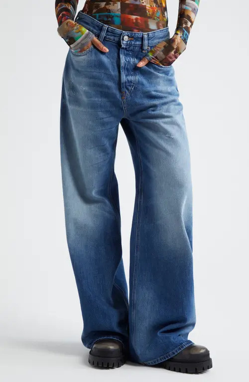 DIESEL® 1996 D-Sire Distressed Low Rise Wide Leg Jeans in Denim at Nordstrom, Size 26 | Nordstrom