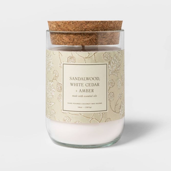 14oz Glass Sandalwood White Cedar and Amber Candle - Threshold™ | Target