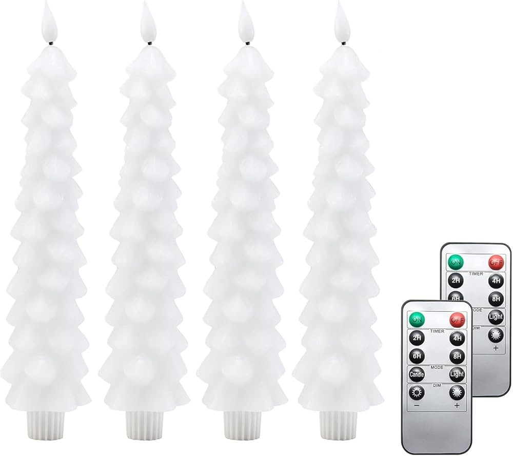 Fo32won Snowy White LED Flameless Taper Candles Battery Operated with Remote and Timer, Set of 4 ... | Amazon (US)
