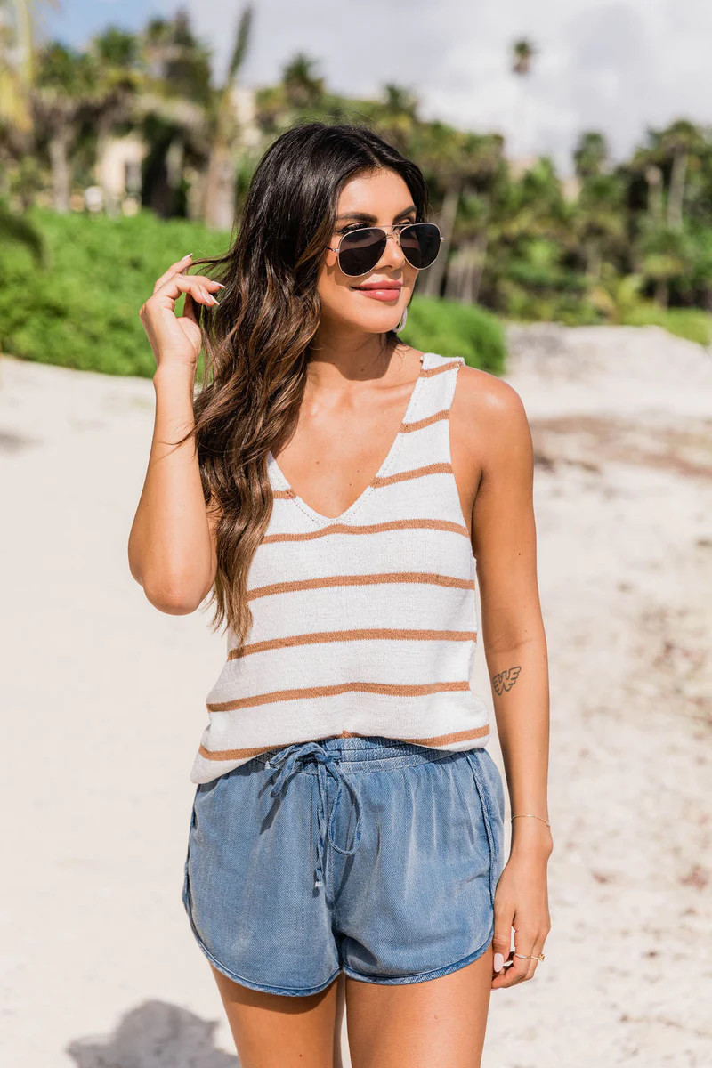 Wish You Well Brown Striped Sweater Tank | Pink Lily