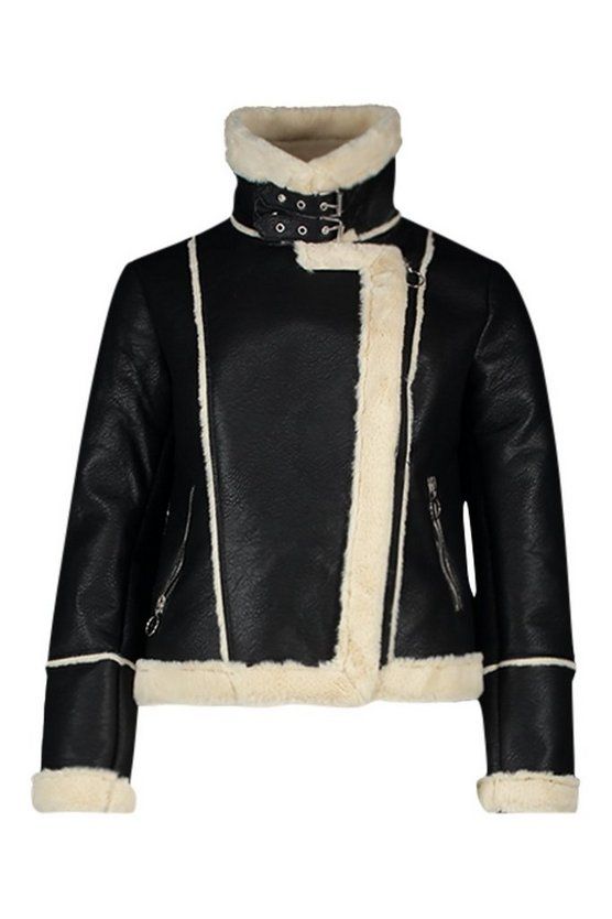 Bonded Contrast Faux Fur Biker | Boohoo.com (US & CA)