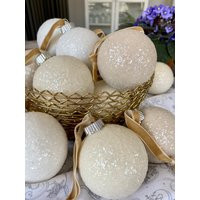 Set Of 6 Neutral Sugared Christmas Ornaments| Perfect For Pinterest Worthy Trees| Beige Velvet Ribbon| 2.5 In. Bauble & 4 Sets | Etsy (US)