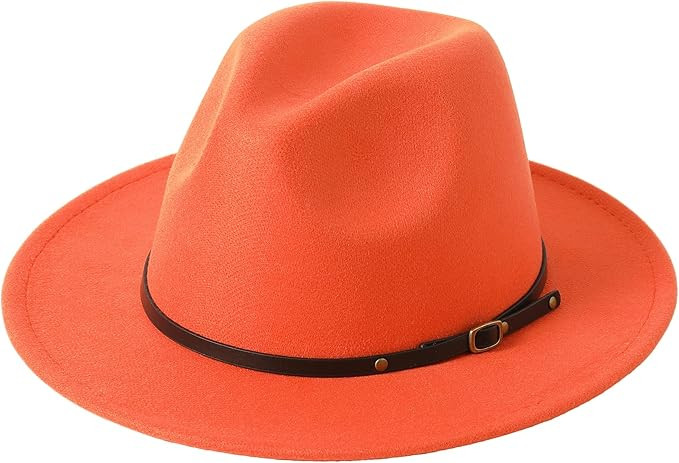 Lanzom Womens Classic Wide Brim Floppy Panama Hat Belt Buckle Wool Fedora Hat | Amazon (US)