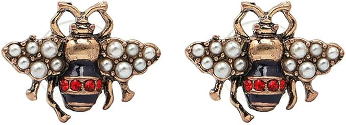 Denifery Bumble Bee Pearl Rhinestone Earrings Insect Earrings Silver Needle Jewelry Bee Ear Stud ... | Amazon (US)