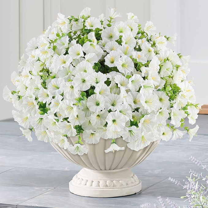 12PCS Artificial Flowers for Outdoor Decorations, Realistic Faux White Silk Petunia Flowers for O... | Amazon (US)