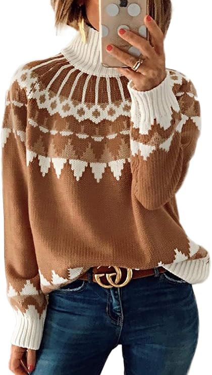 FARYSAYS Women's Casual Turtleneck Color Block Sweaters Long Sleeve Casual Loose Chunky Pullover ... | Amazon (US)