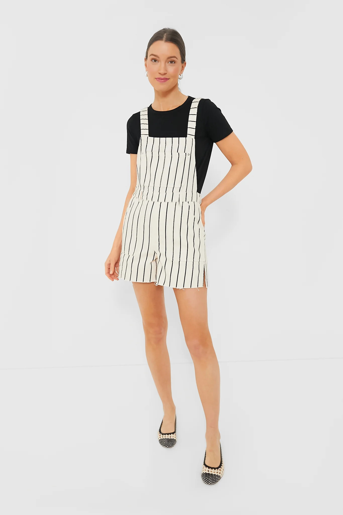 Black and White Antique Slit Overall Shorts | Tuckernuck (US)