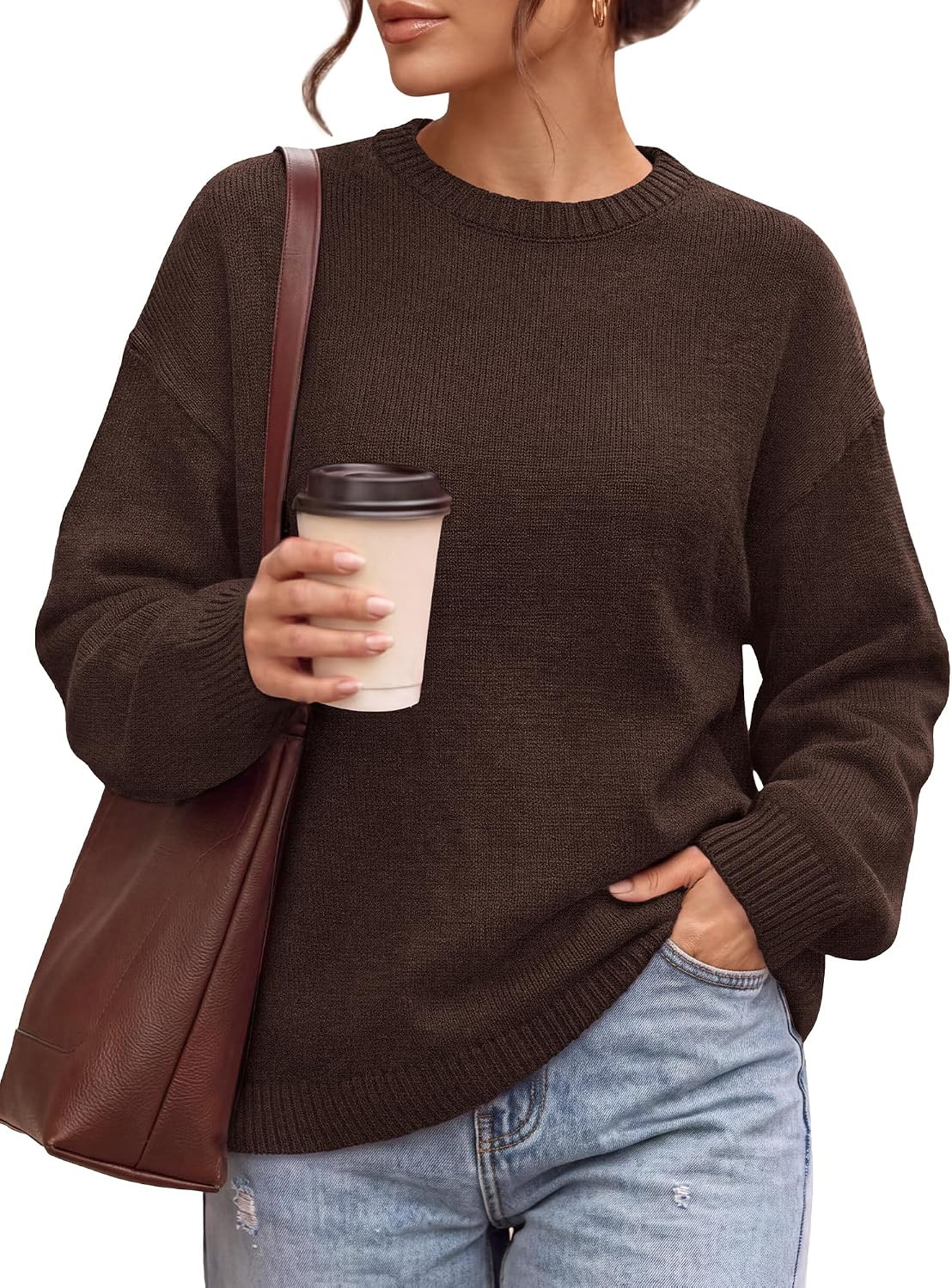 BTFBM Oversized Sweaters for Women Fall Clothes Crewneck Winter Outfits | Amazon (US)