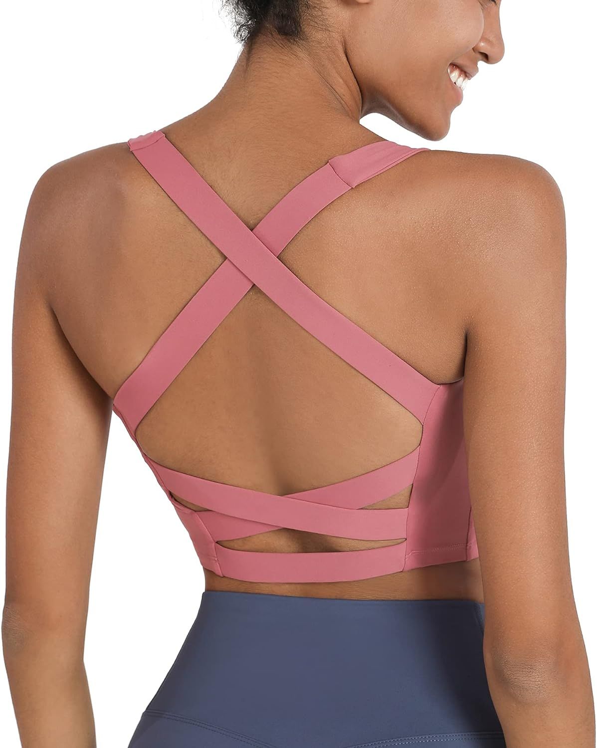 romansong Strappy Yoga Sports Bras for Women Padded Criss-Cross Back Tank Tops | Amazon (US)
