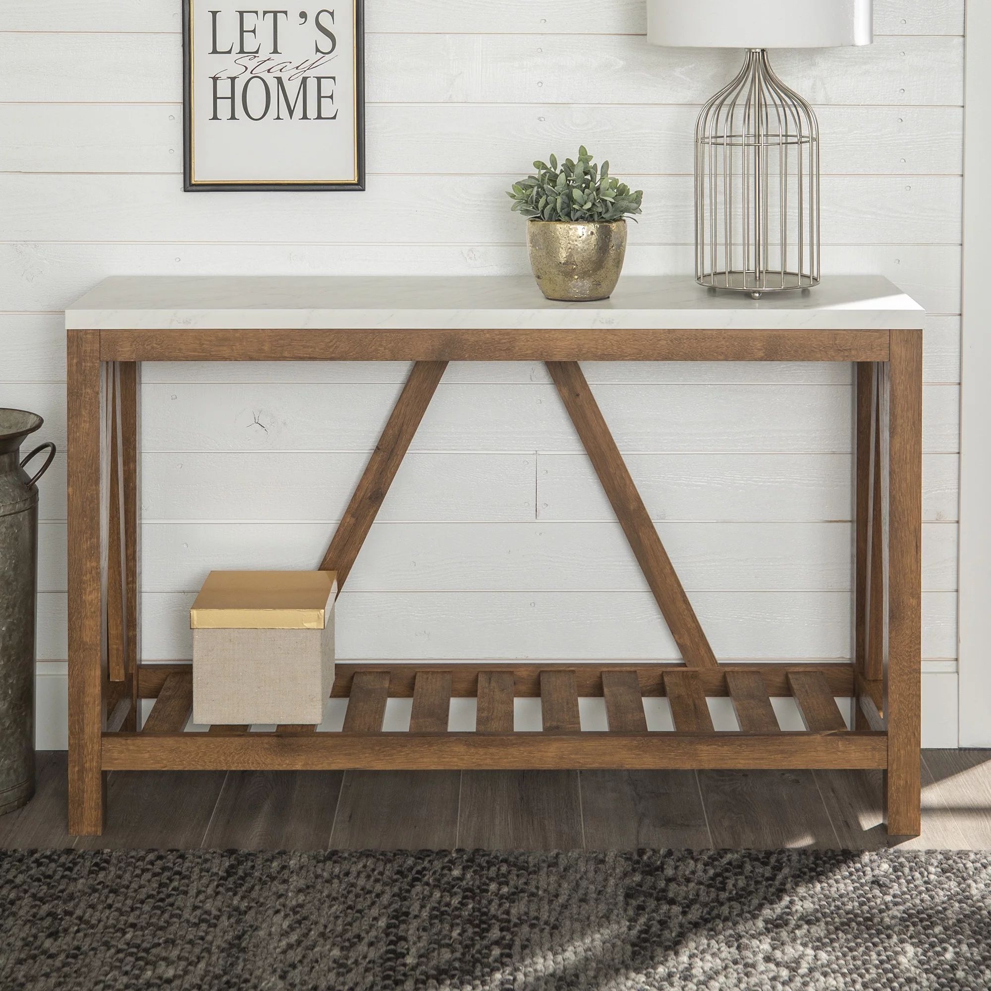 Manor Park Modern Farmhouse Faux Marble and Walnut Entryway Table, Faux White Marble/Walnut | Walmart (US)