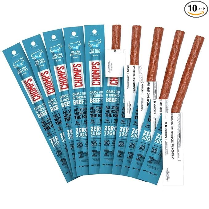 CHOMPS Grass Fed Beef Jerky Meat Snack Sticks, AIP Diet Compliant, Keto, Paleo, Whole30 Approved,... | Amazon (US)