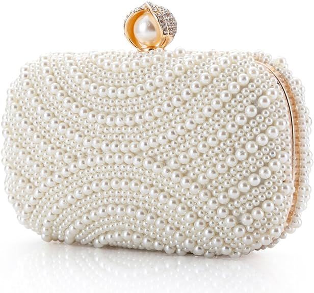 Womens Clutch Luxury Evening Bags Full Beaded Artificial Pearls Handbag for Wedding Parites Prom ... | Amazon (US)