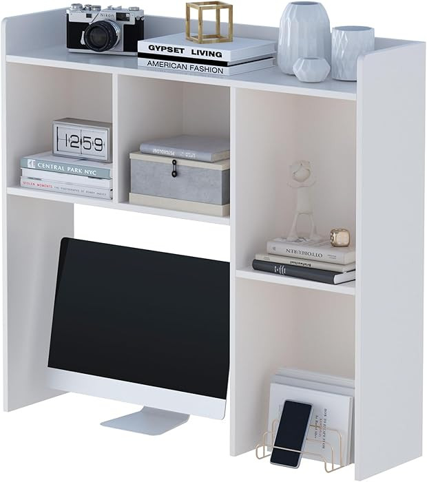 OSCHF Wooden Desktop Hutch Bookshelf - Free Standing Desk Storage Shelf with Top Edge for Compute... | Amazon (US)