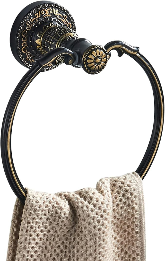 Vintage Style Antique Black Towel Ring Retro Towel Holder Wall Mounted Bathroom Hardware | Amazon (US)