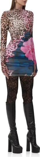 Darcie Print Long Sleeve Mesh Minidress | Nordstrom