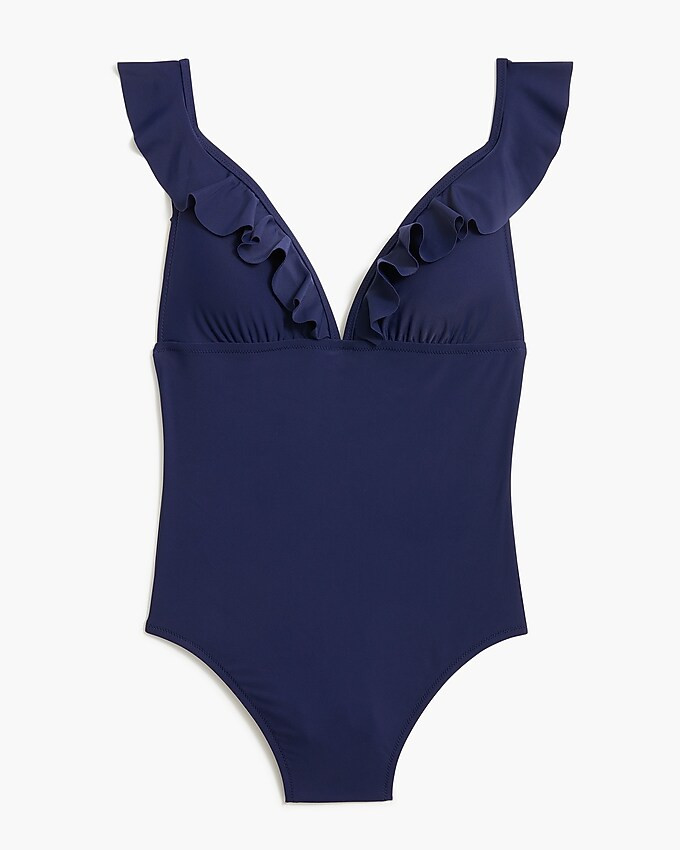 Ruffle-shoulder V-neck one-piece swimsuit | J.Crew Factory