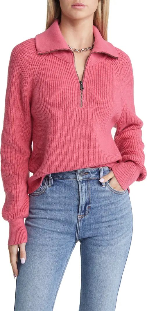 Open Edit Half Zip Cotton Blend Rib Sweater | Nordstrom | Nordstrom