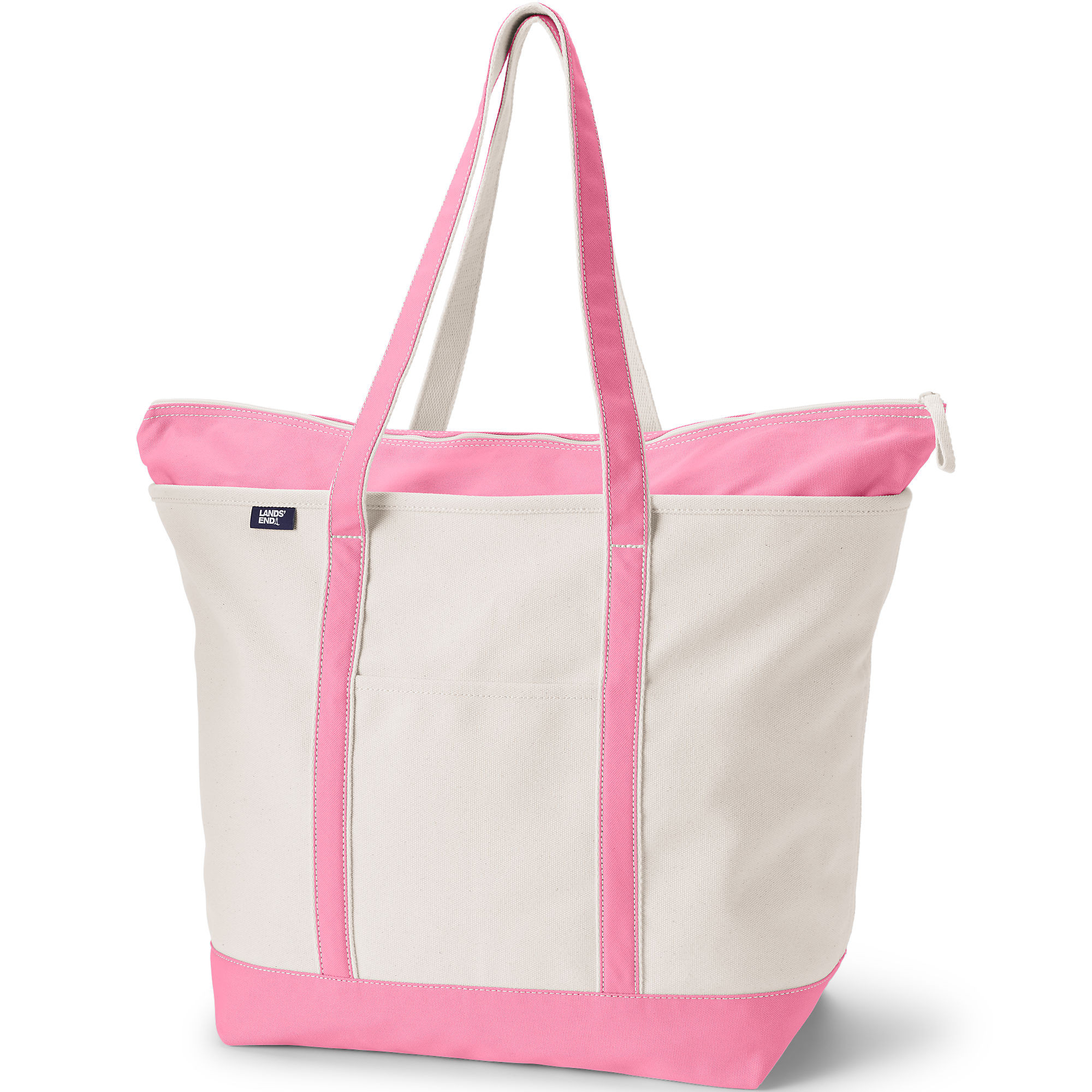 Extra Large Natural 5 Pocket Zip Top Long Handle Canvas Tote Bag | Lands' End (US)