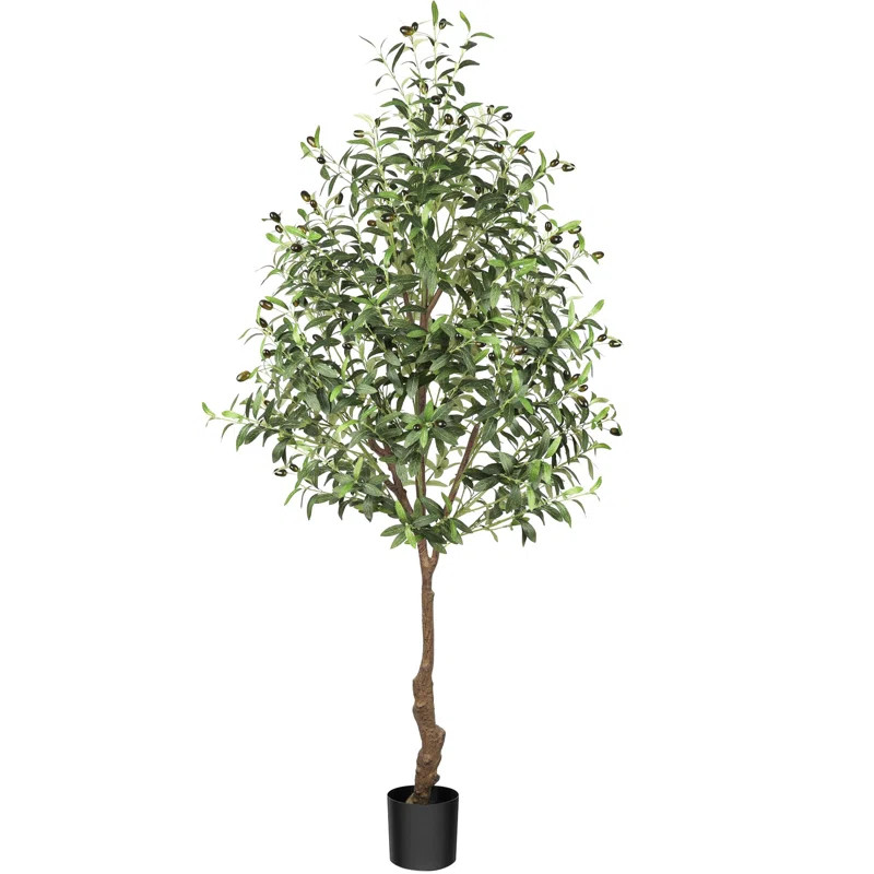 Olive Tree in Pot with Realistic Leaves and Natural Trunk,Olive Plants with Fruits for Home Decor | Wayfair North America