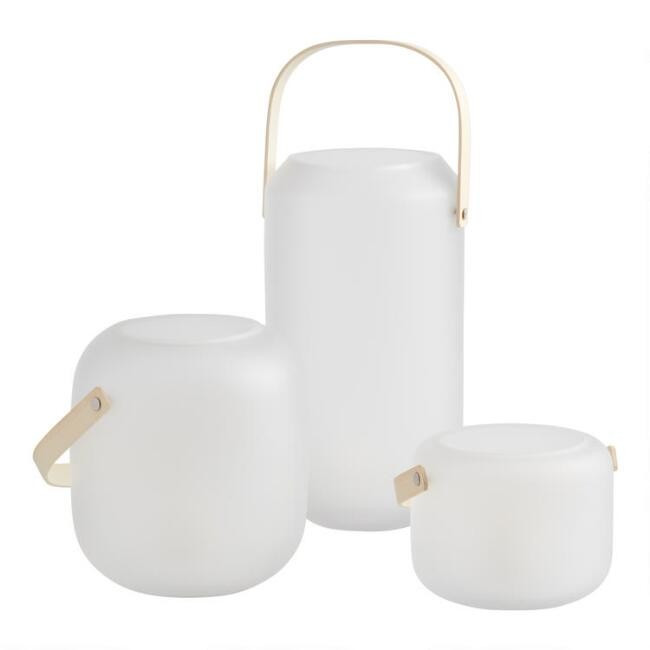 White Frosted Glass Lantern with Wood Handle | World Market