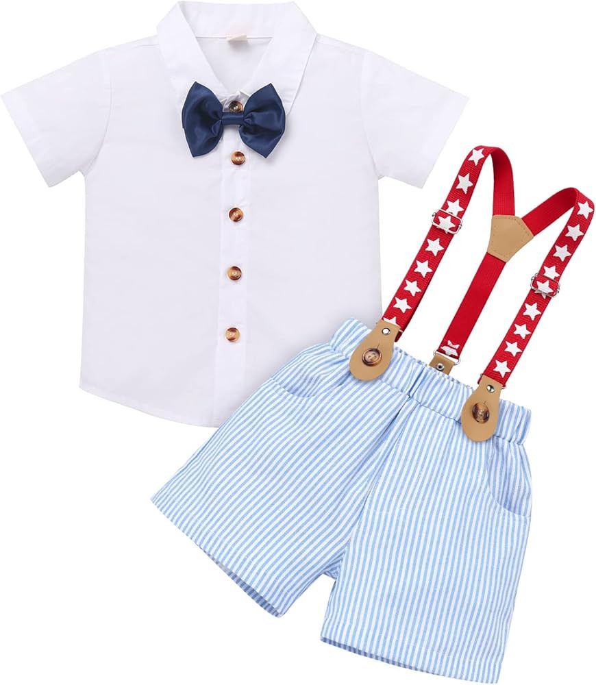 AWIBMK Baby Boys Suits Set T-Shirt Overalls Suspenders Shorts Pants Wedding Tuxedo Outfits Cake S... | Amazon (US)