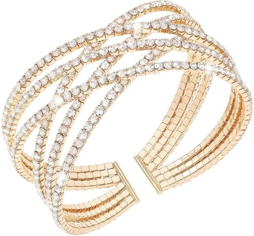 Suyi Rhinestone Bracelet Multilayer Gold Cuff Bracelet for Women Crystal Braidal Bracelets Gold 1 | Amazon (US)