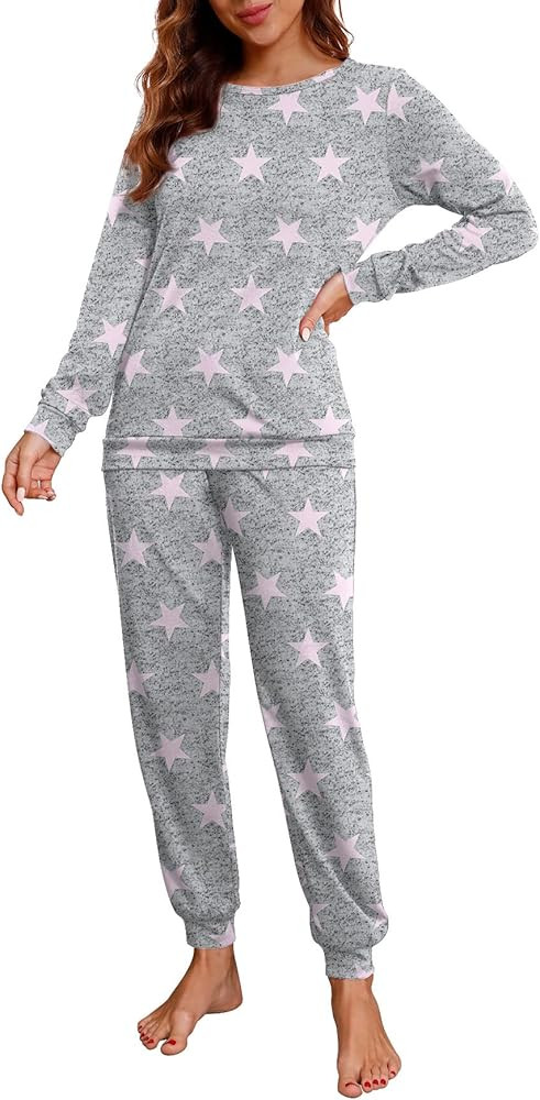 PrinStory Womens Pajama Set Long Sleeve Sleepwear Nightwear Soft Pjs Lounge Sets With Pockets | Amazon (US)
