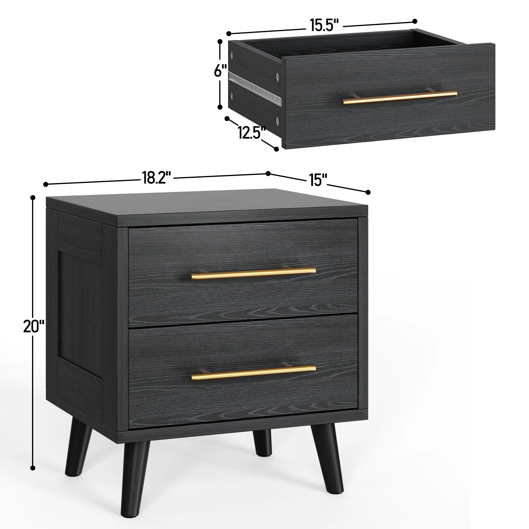 Aiho 2 Drawer Wood Dressers, Wide Chest of Drawers with Gold Handles for Living Room , Black | Walmart (US)
