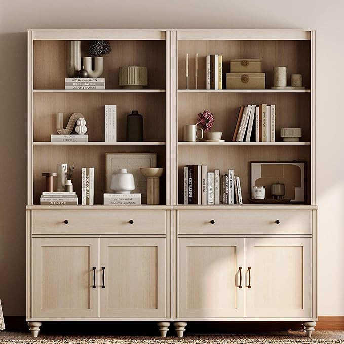 WAMPAT 5 Tier Bookshelf 72" Tall Bookcase with Barn Doors, Large Farmhouse Display Book Shelf wit... | Amazon (US)