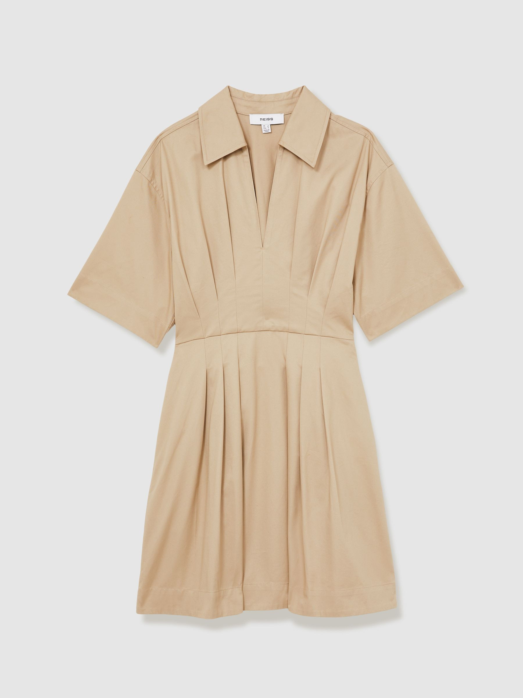 Reiss Cotton Pleated Shirt Dress in Neutral - REISS | Reiss UK