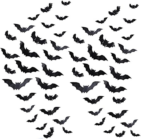 96Pcs 3D Bat Halloween Decorations, Black PVC Bats Wall Sticker 4 Sizes Halloween Scary Bats for ... | Amazon (US)