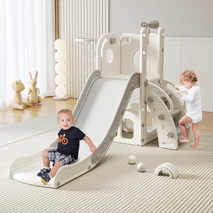 6 in 1 Toddler Slide, Indoor Outdoor Playground for Kids 1-3, Baby Slide with Basketball Hoop, St... | Amazon (US)