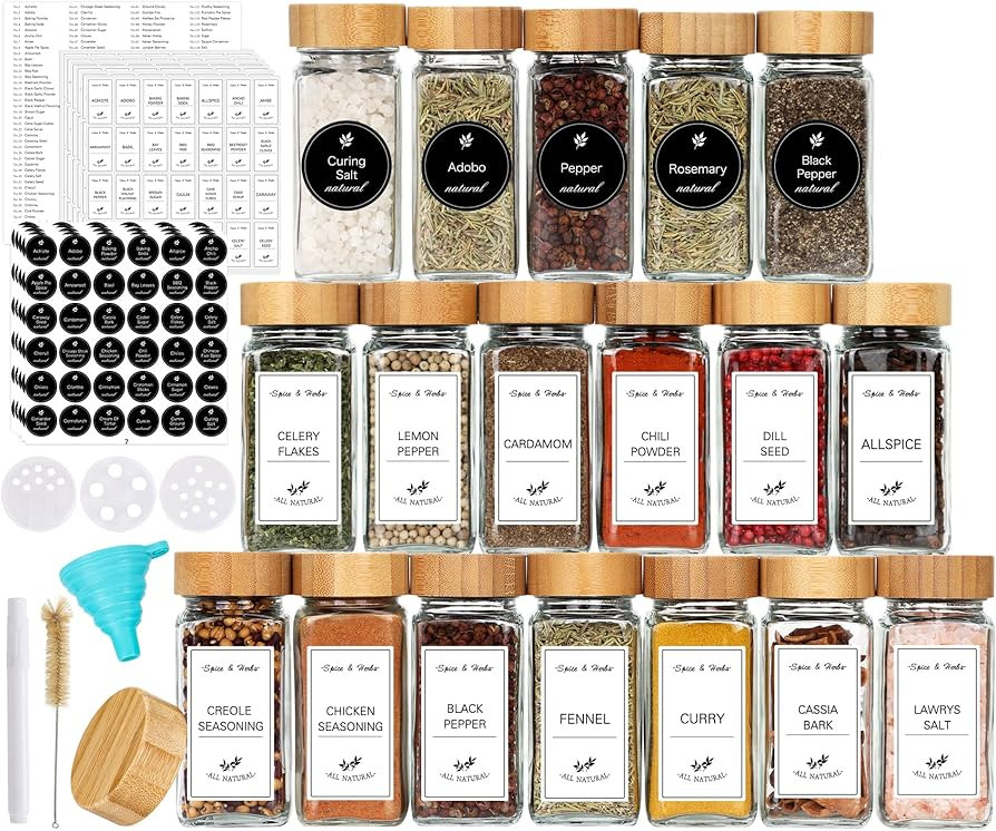 CUCUMI 36pcs 4oz Spice Jars with Labels, Glass Spice Jars with Bamboo Lids, Shaker Lids, Silicone... | Amazon (US)