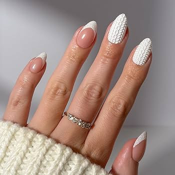 Glamnetic Press On Nails - Sweater Weather | Short Almond Fake Nails with White Glitter French Ti... | Amazon (US)