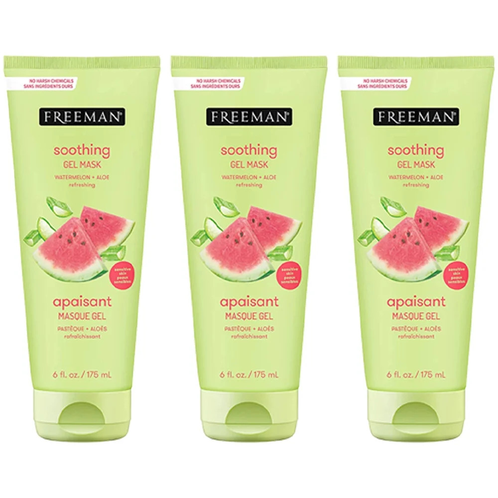 3-Pack FREEMAN Soothing Watermelon And Aloe Gel Facial Mask, Hydrates, Nourishes, And Soothes Irr... | Walmart (US)