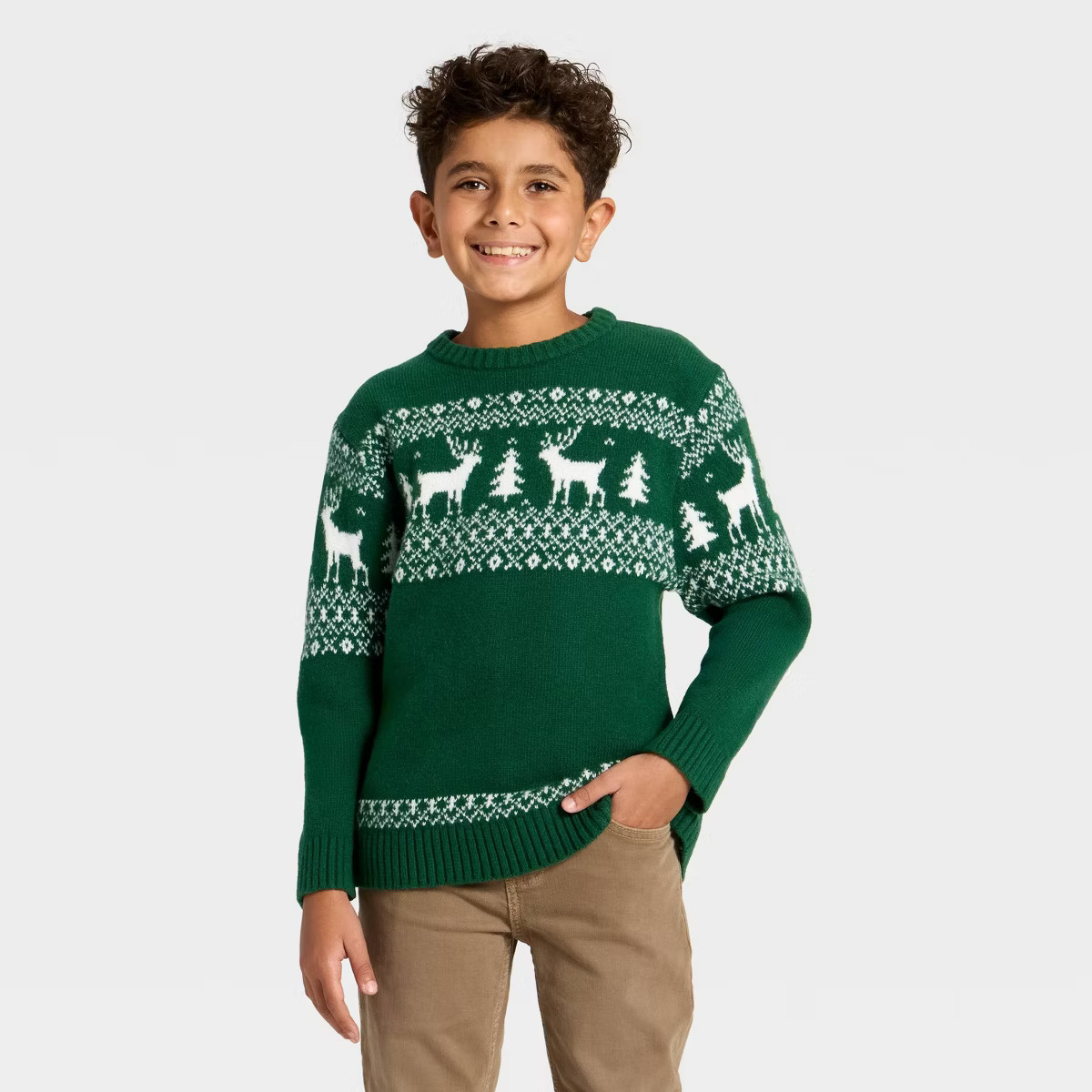 Boys' Reindeer Fair Isle Sweater - Cat & Jack™ Green | Target