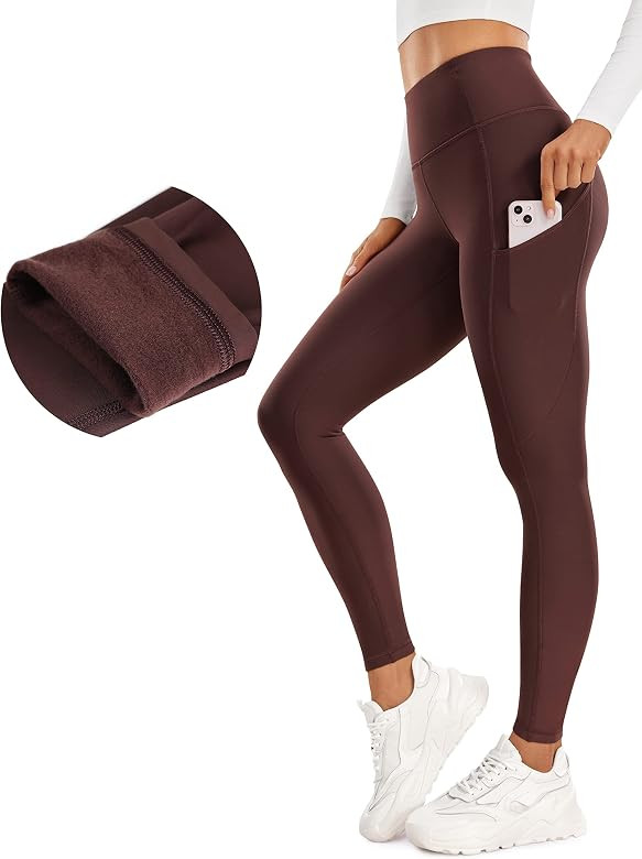 CRZ YOGA Thermal Fleece Lined Leggings Women 28'' - Winter Warm High Waisted Hiking Pants with Po... | Amazon (US)