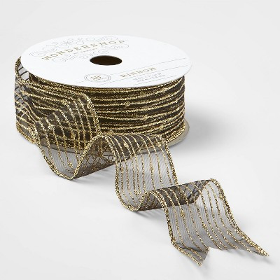 1.5" Sheer Fabric Ribbon Black/Gold 18ft - Wondershop™ | Target
