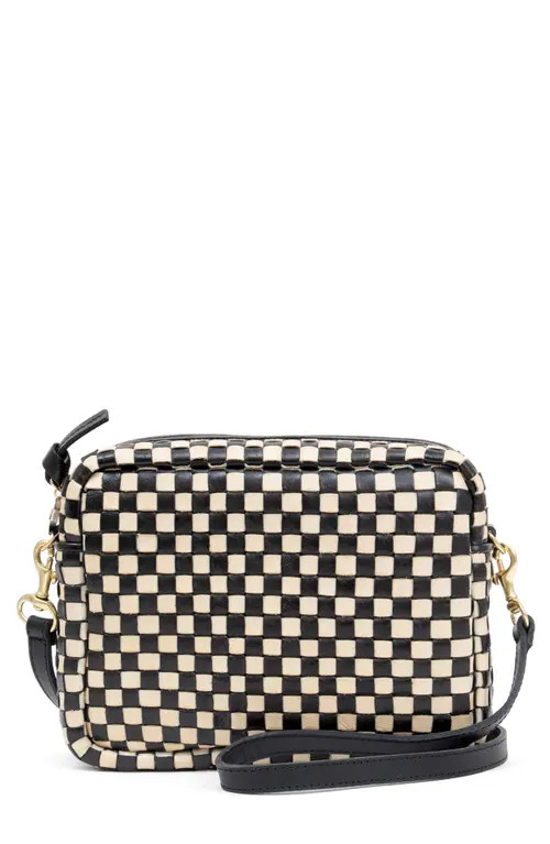 Clare V. Midi Sac Woven Leather Crossbody Bag in Black And Cream Checker at Nordstrom | Nordstrom