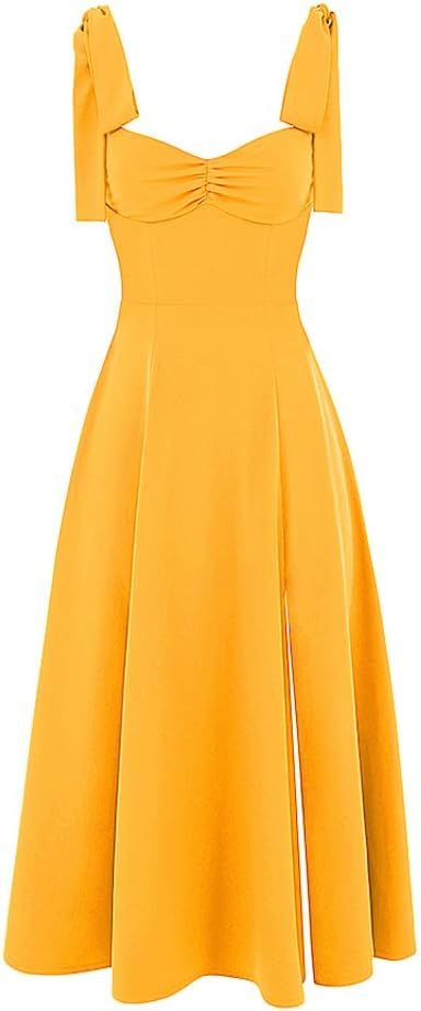 ishleytop Women’s Vintage Corset Dress Sweetheart Neckline Tie Strap Slit Sleeveless Swing Eleg... | Amazon (US)