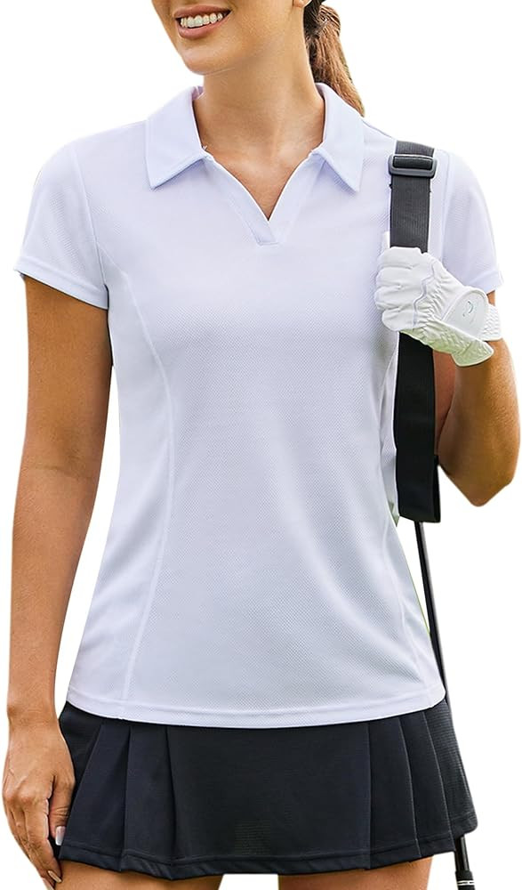 PINSPARK Womens Golf Shirt Short Sleeve Polo Shirts Quick Dry Tennis Tops V-Neck with Collar Pick... | Amazon (US)