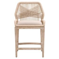 Lorry Coastal Beach Beige Woven Rope Mahogany Counter Stool | Kathy Kuo Home