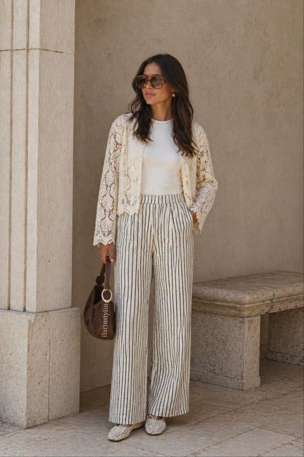 Boho Chic Inspired Outfit 🌾✨

outfit ideas, spring outfit, summer outfit, cream cardigan, crochet-look cardigan, white t-shirt, interlock t-shirt, striped pants, crinckled pants, wide-leg pants, dress pants, linen-blend pants, white flats, braided-look flats, brown bag, straw bag, shoulder bag, chic outfit, casual chic outfit

#LTKootd #LTKSeasonal #LTKTravel