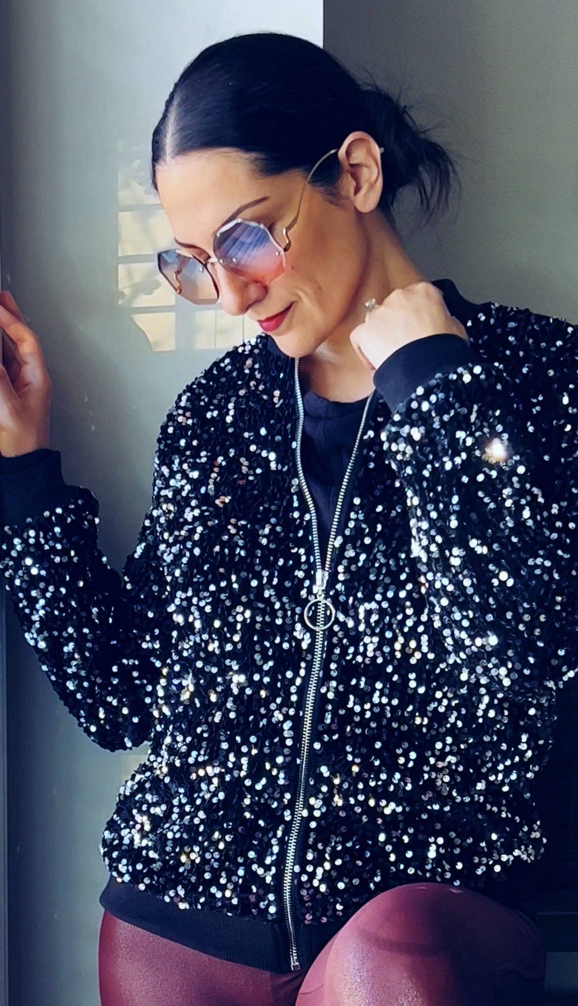 Sequin jacket, faux leather leggings and Italian leather bag. Affordable and stylish look  

#LTKMostLoved #LTKsalealert #LTKitbag