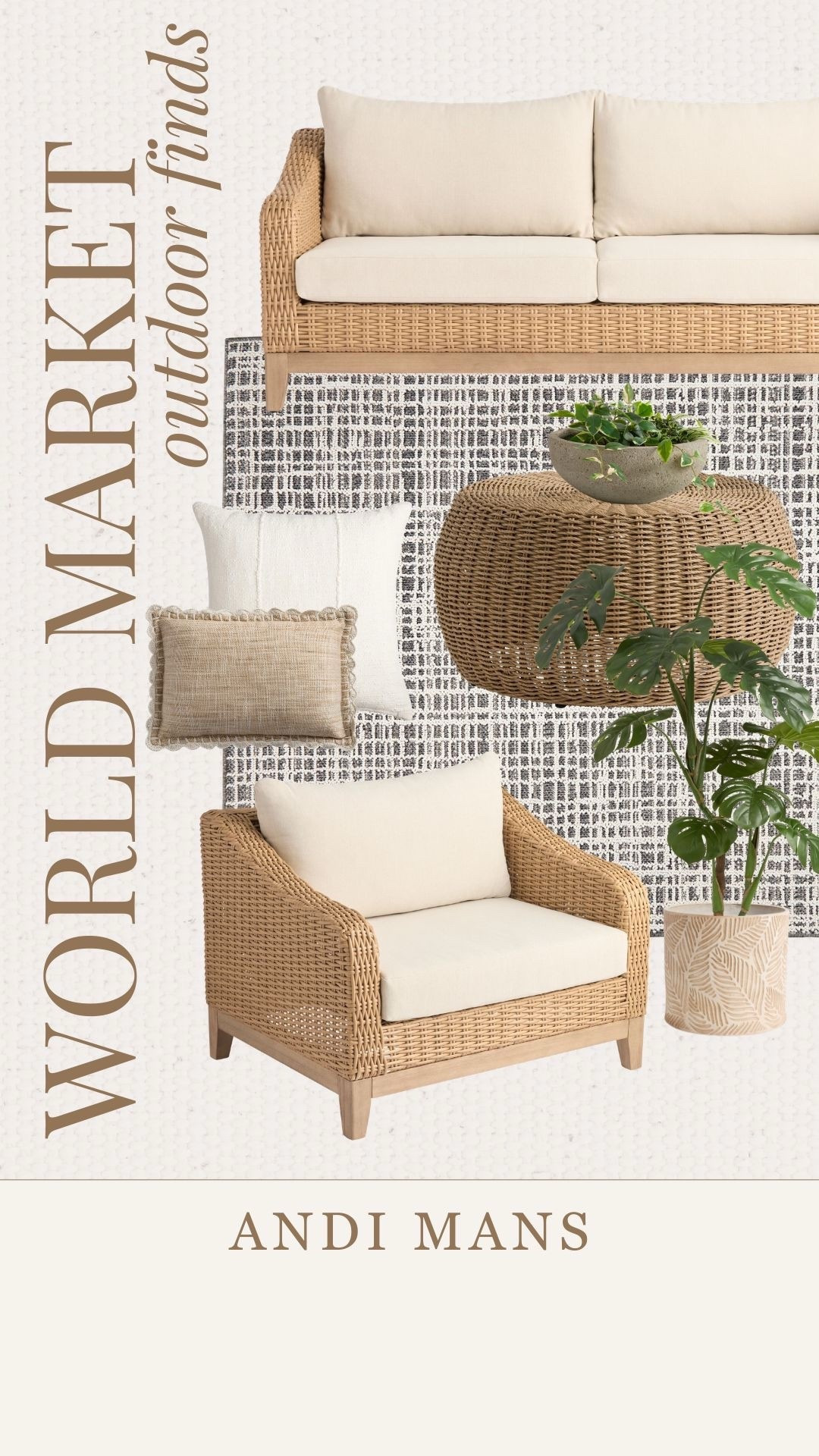 World Market outdoor finds! I love this neutral wicker set and textured rug. Add a rattan coffee table and neutral throw pillows to complete the space. 

 



#LTKHome #LTKSeasonal