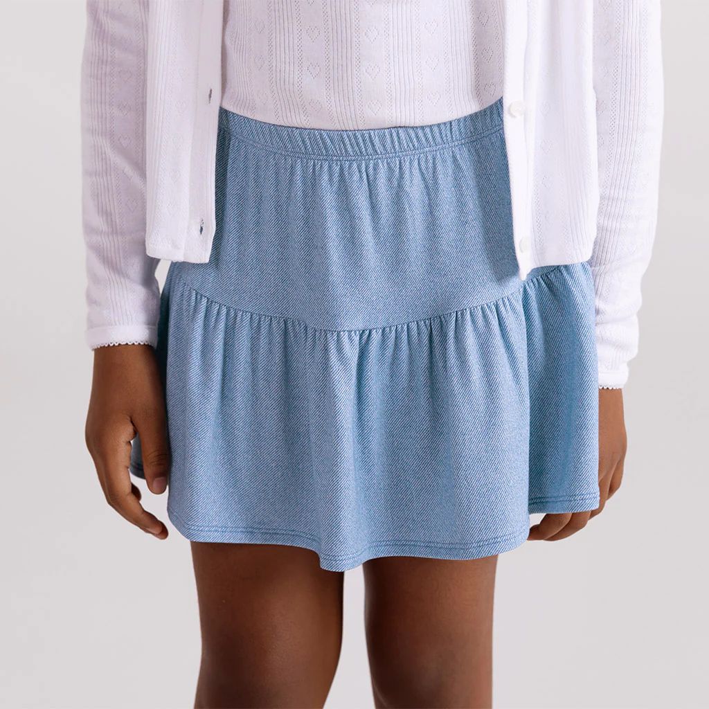 Denim Blue Toddler Girl Tiered Skirt | Light Blue Denim | Posh Peanut