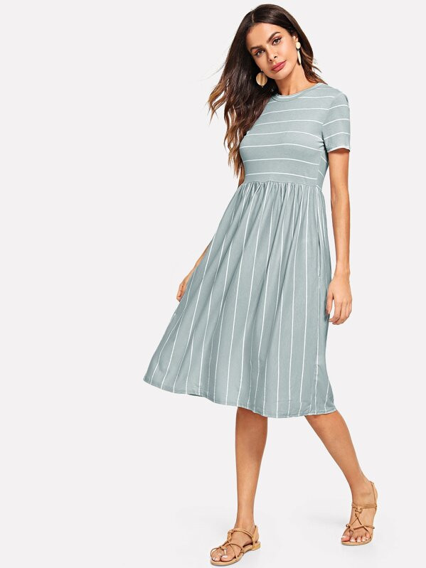 SHEIN Mixed Stripe Smock Dress | SHEIN
