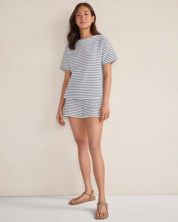 Cotton Blend Textured Stripe Bateau Neck Top | Haven Well Within